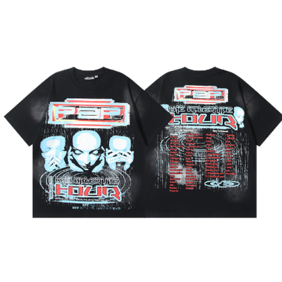 Hellstar Washed Retro Trendy Print Short-Sleeve T-Shirt